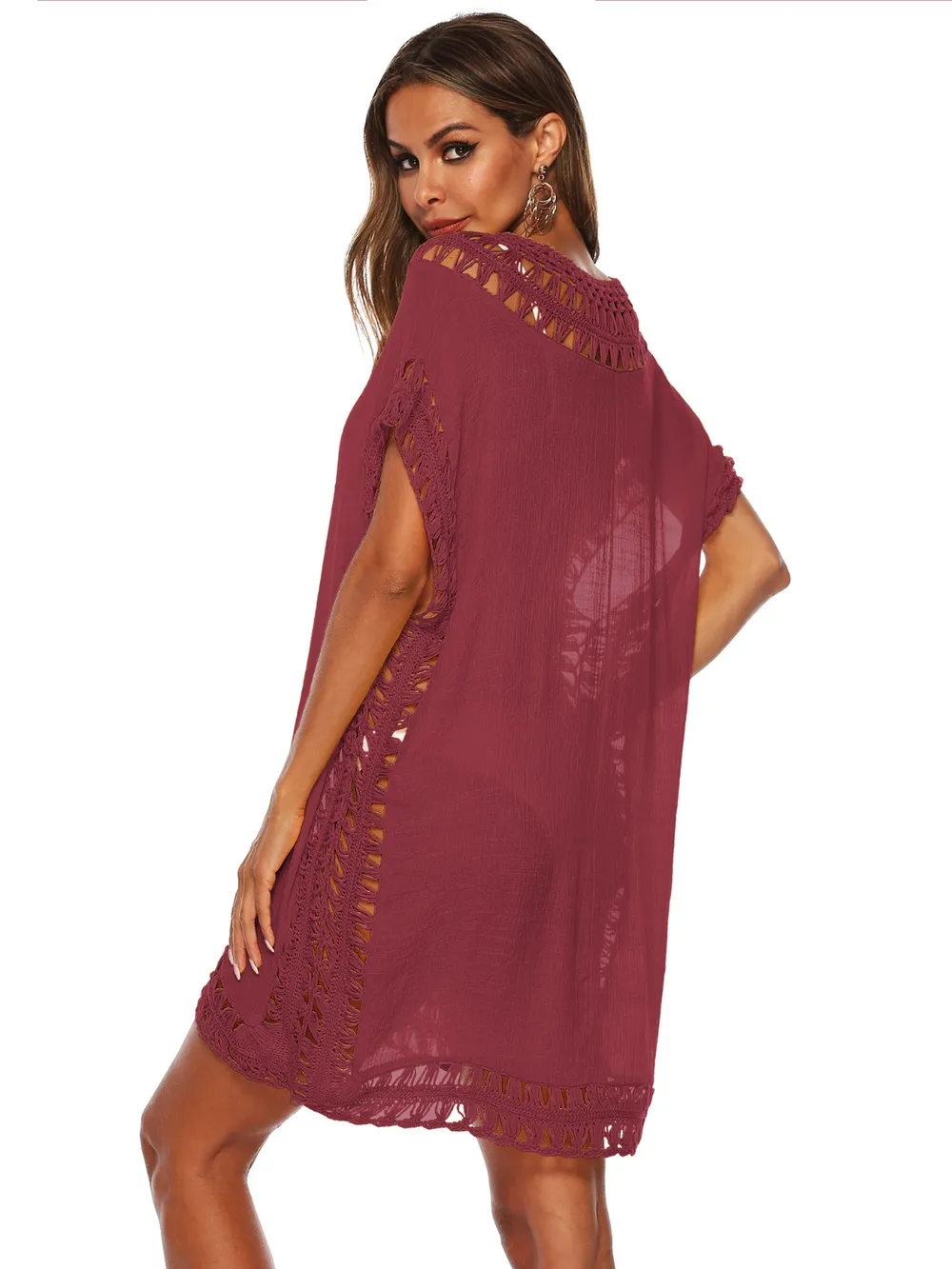 Bohemian Crochet Trim Beach Cover Up Dress, image 16