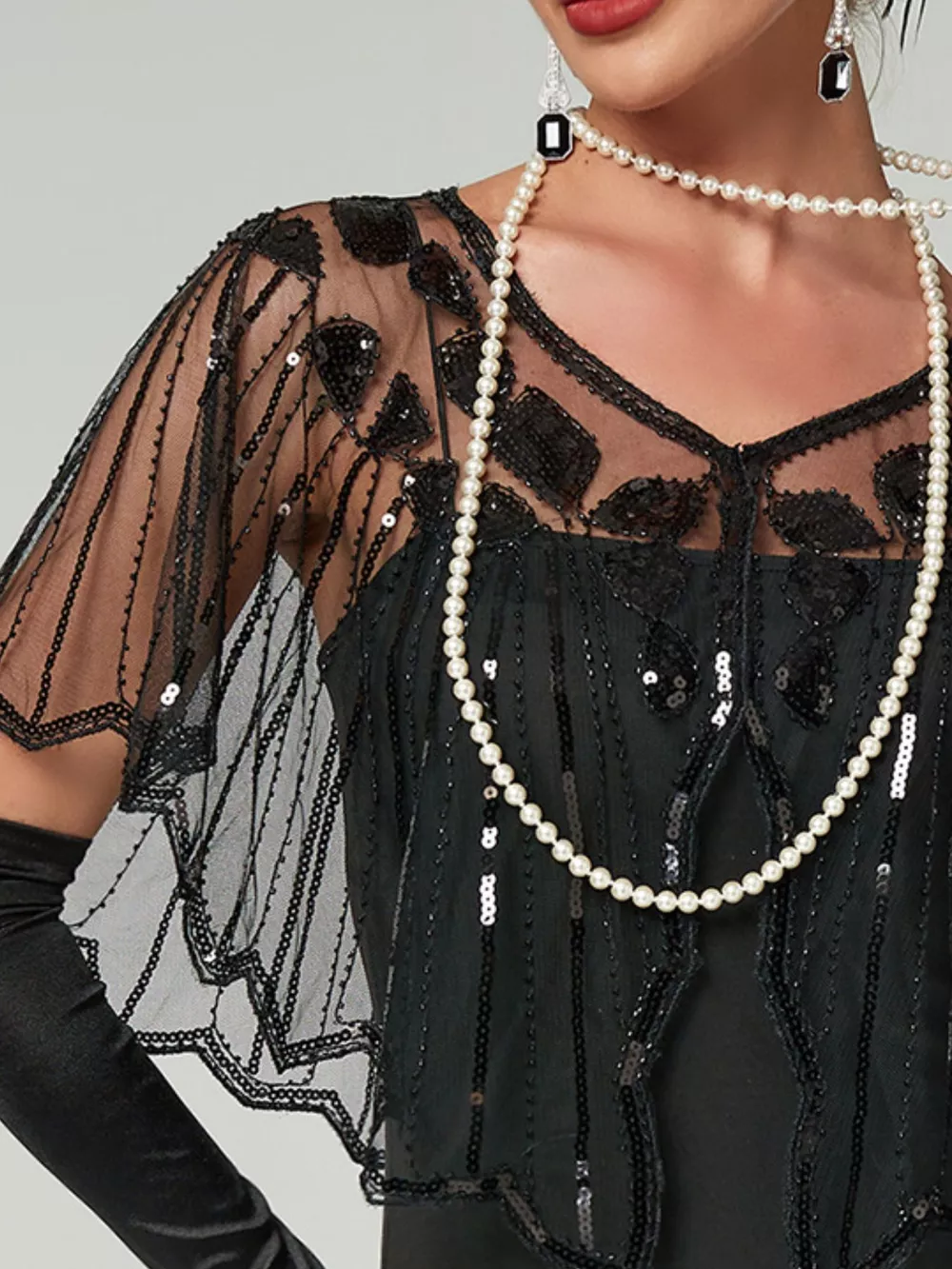 Sequin Sheer Capelet Outerwear, image 3