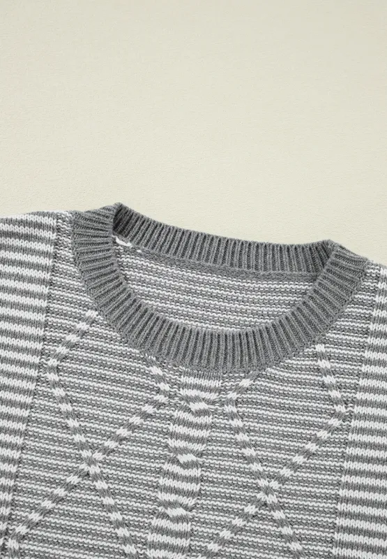 Striped Round Neck Dropped Shoulder Sweater, image 15