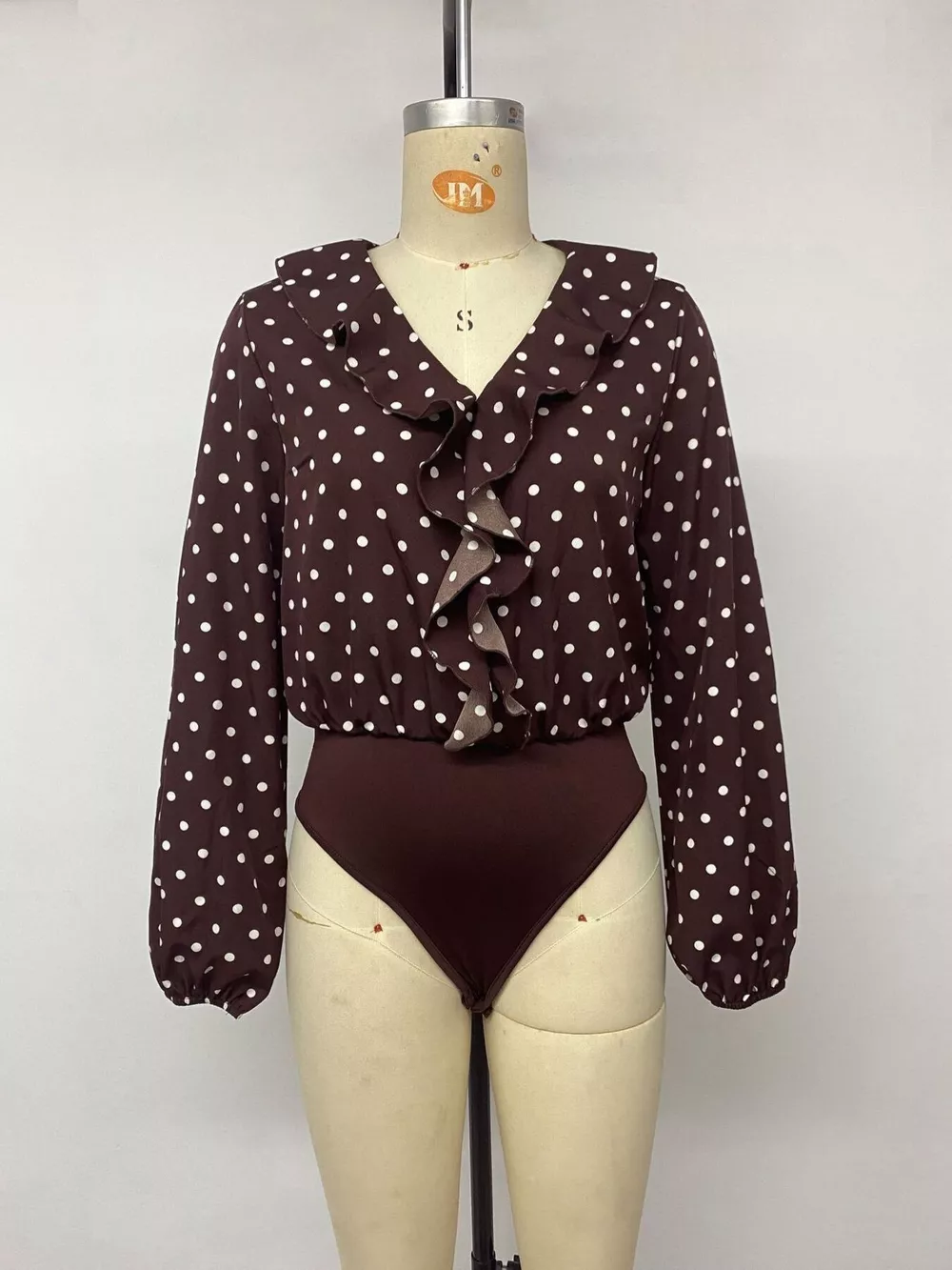 Polka Dot Ruffled V-Neck Bodysuit, image 12