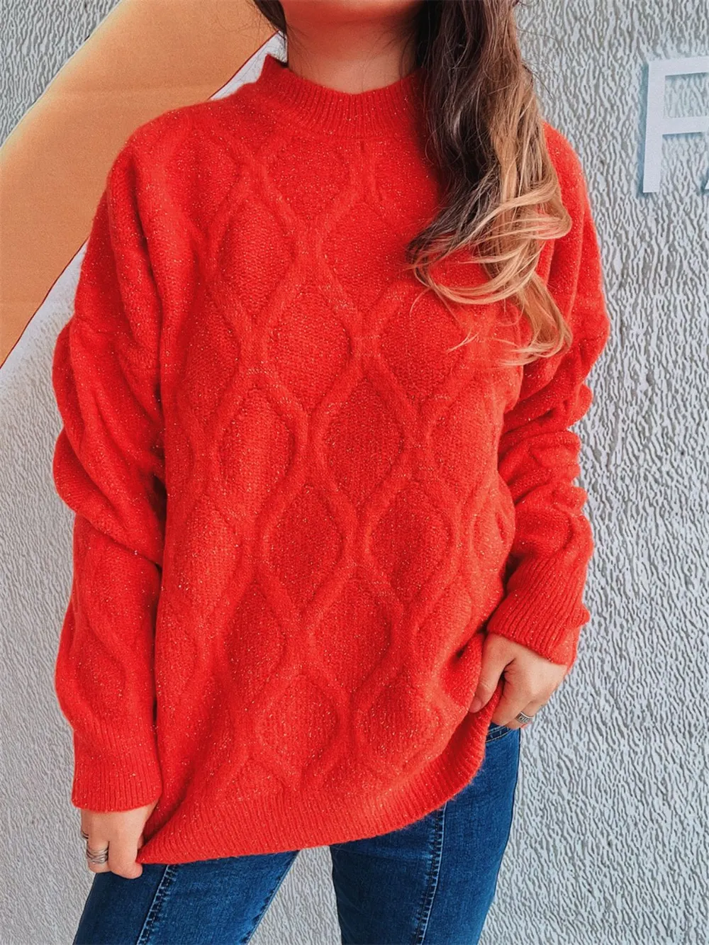 Diamond Round Neck Long Sleeve Sweater, image 20
