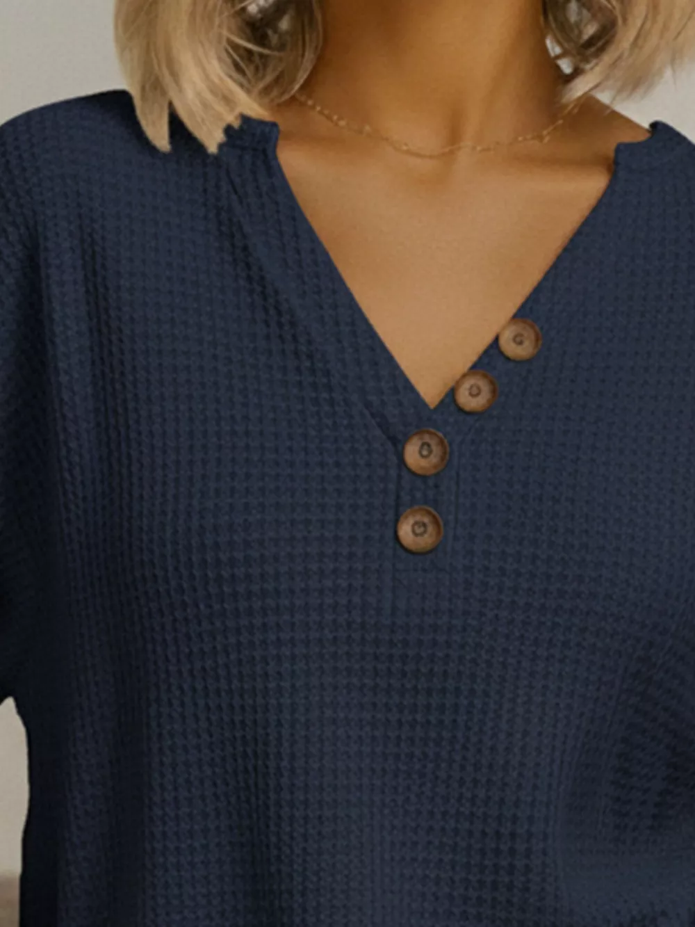 Full Size Waffle Knit V-Neck T-Shirt Plus Size, image 12