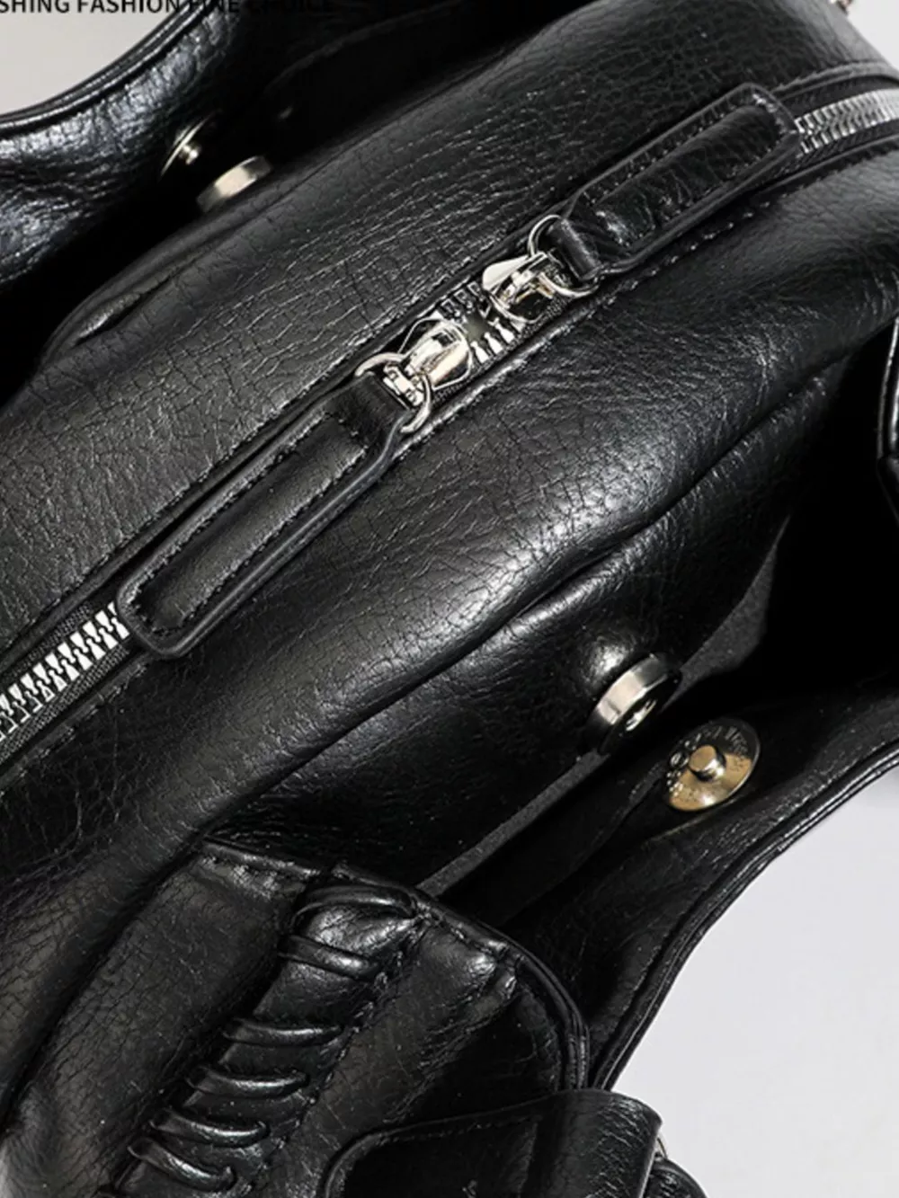 PU Leather Shoulder Bag with Woven Detail and Stud Accents, image 6
