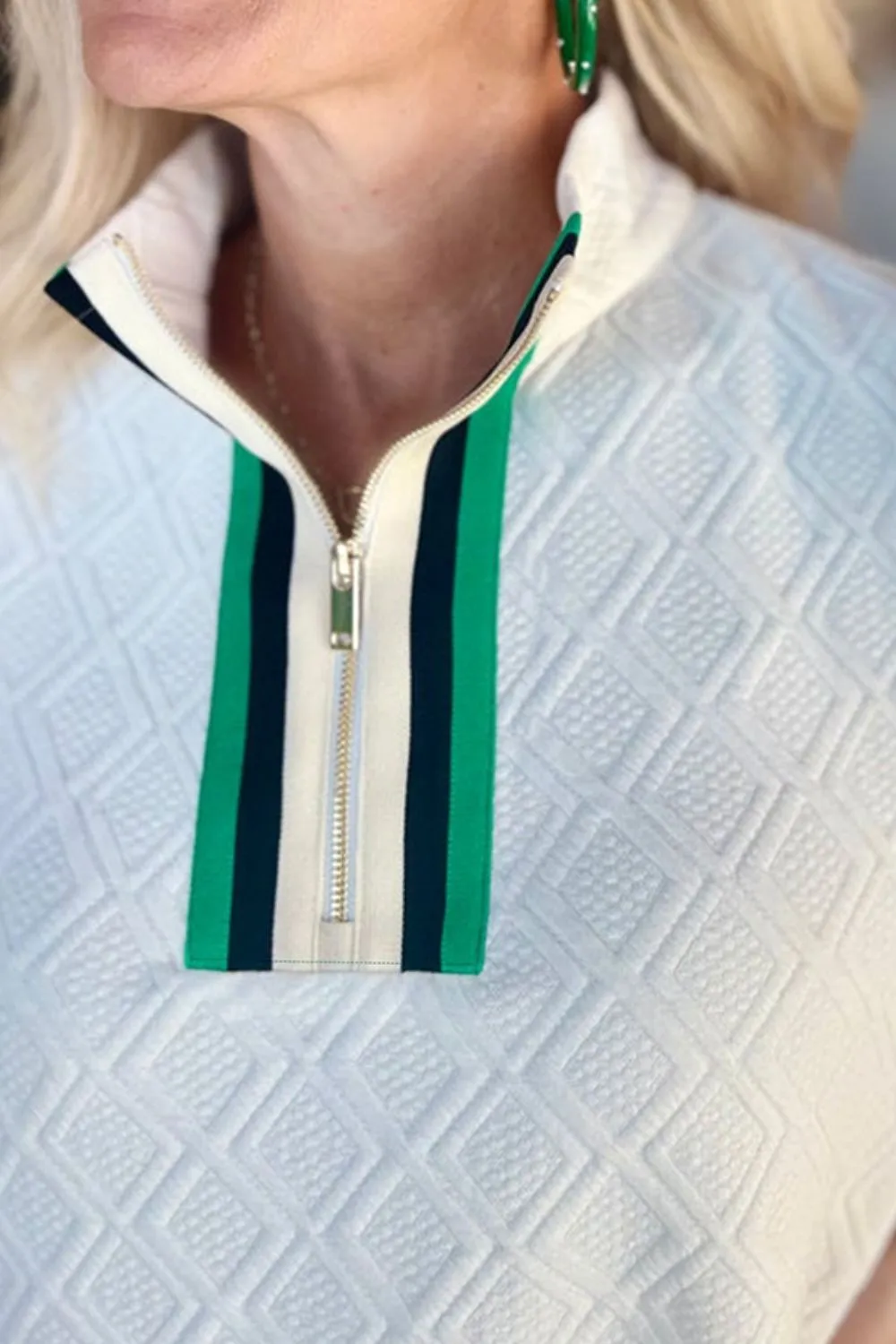 Striped Collared Zip Up Textured Dress, image 10