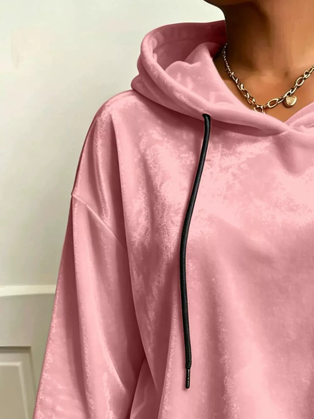 Plus Size Velvet Drawstring Dropped Shoulder Hoodie, image 4