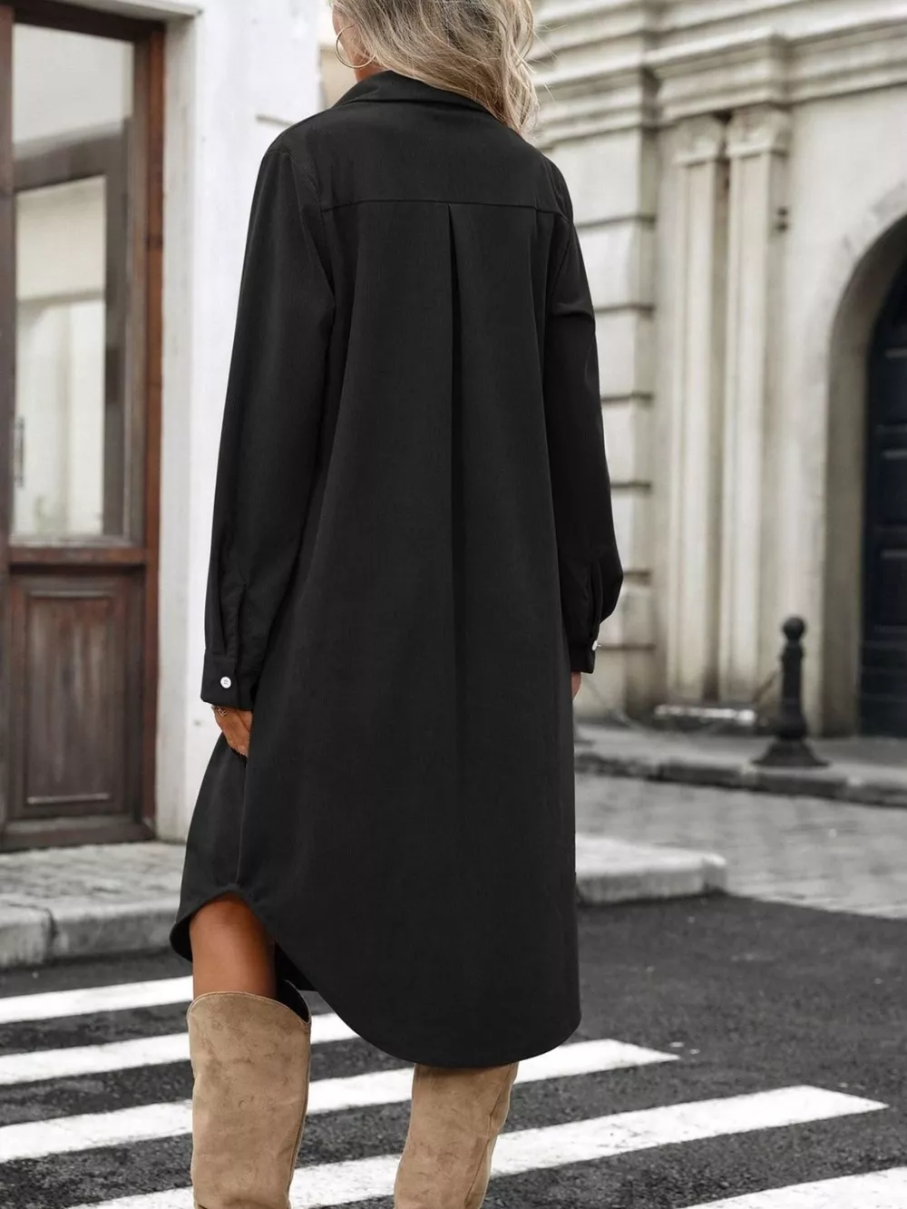 Corduroy Shirt Dress with Button-Down Front, image 23