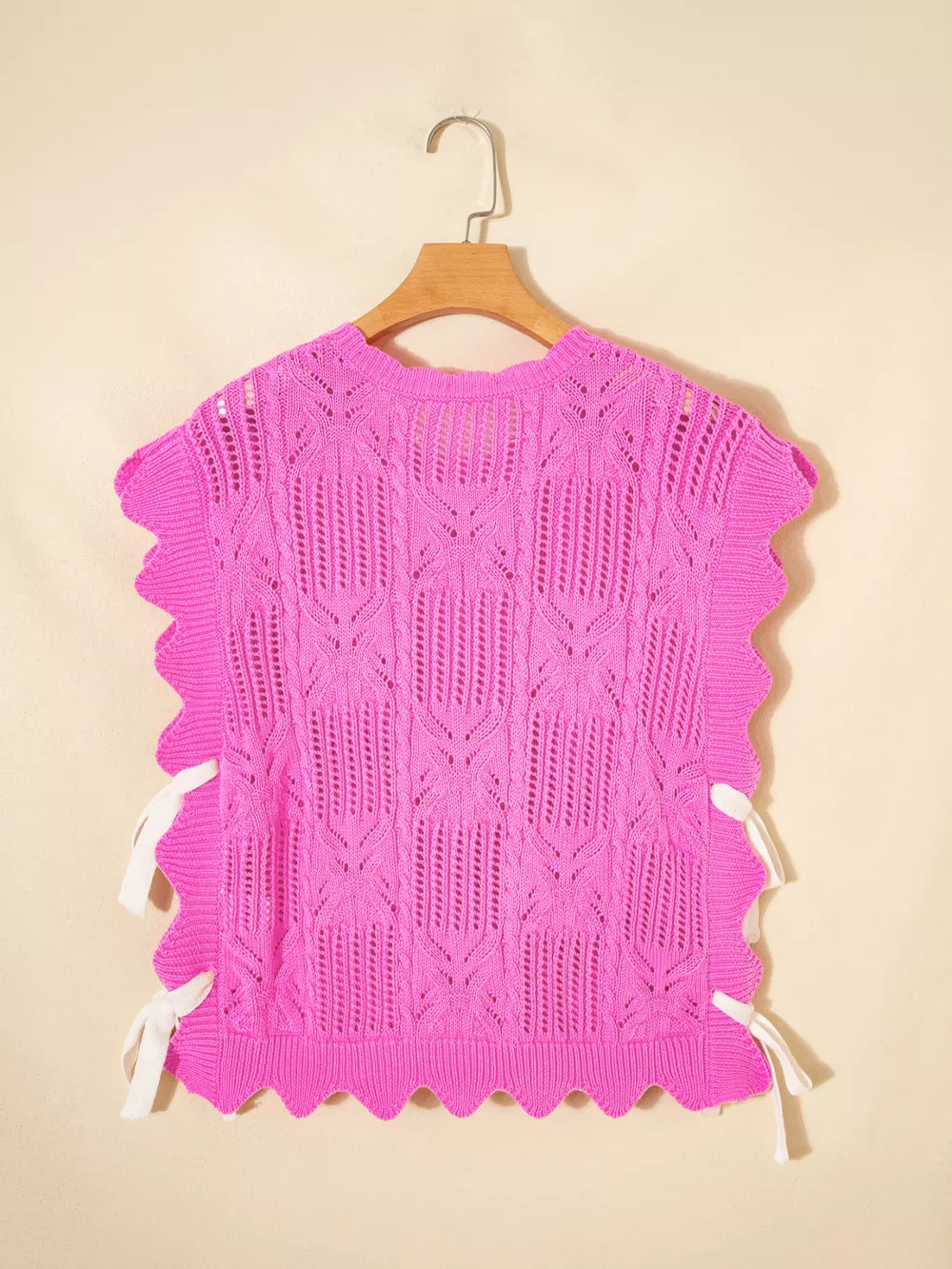 Side Tie Openwork Round Neck Sweater Vest, image 9