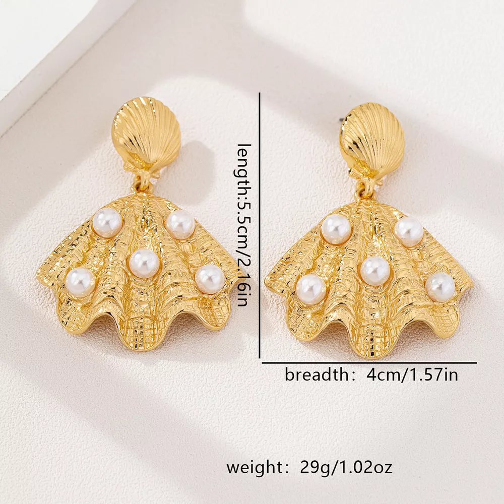 18K Gold-Plated Shell Pearl Drop Earrings, image 5