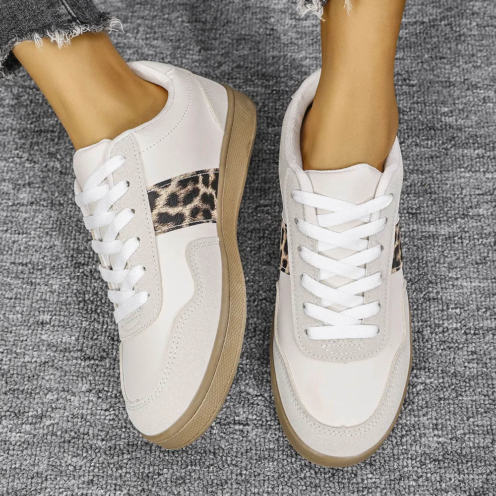 Leopard Lace Up Round Toe Sneakers, image 5