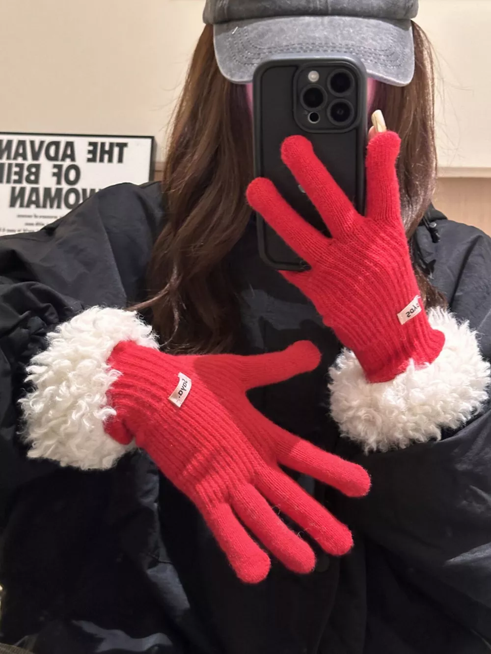 Fuzzy Cuff Knitted Gloves, image 3