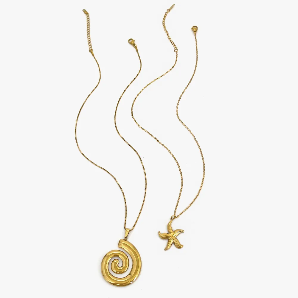 2-Piece 18K Gold-Plated Starfish Spiral Pendant Necklace, image 5