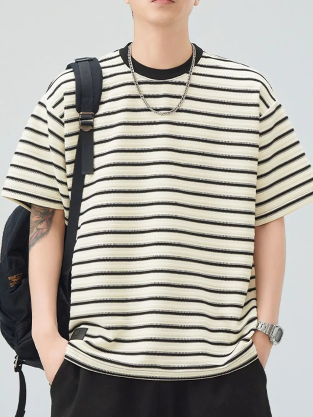 Men's Plus Size Striped Round Neck Half Sleeve T-Shirt, image 5