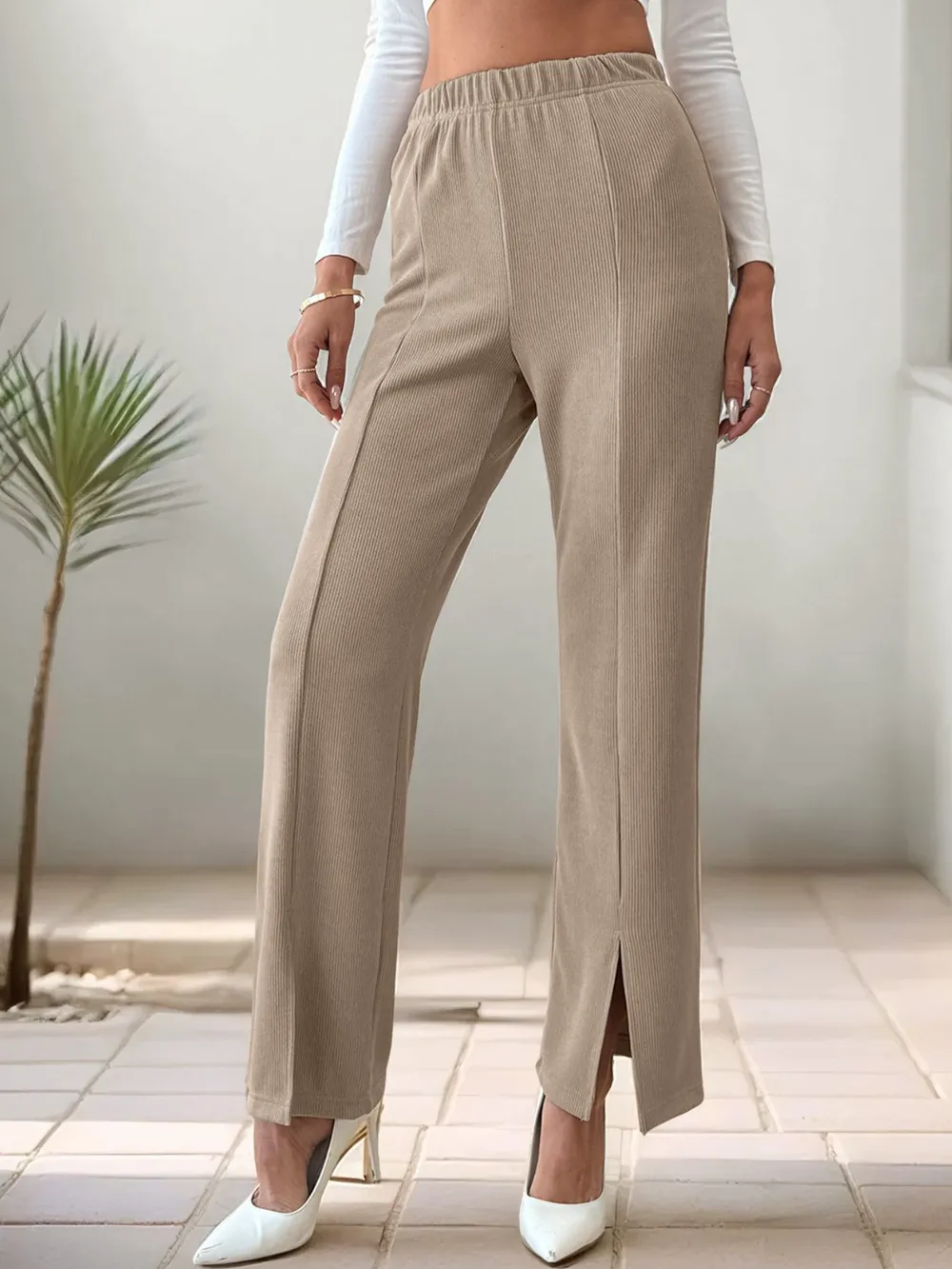 High-Waisted Slit Pants, image 3