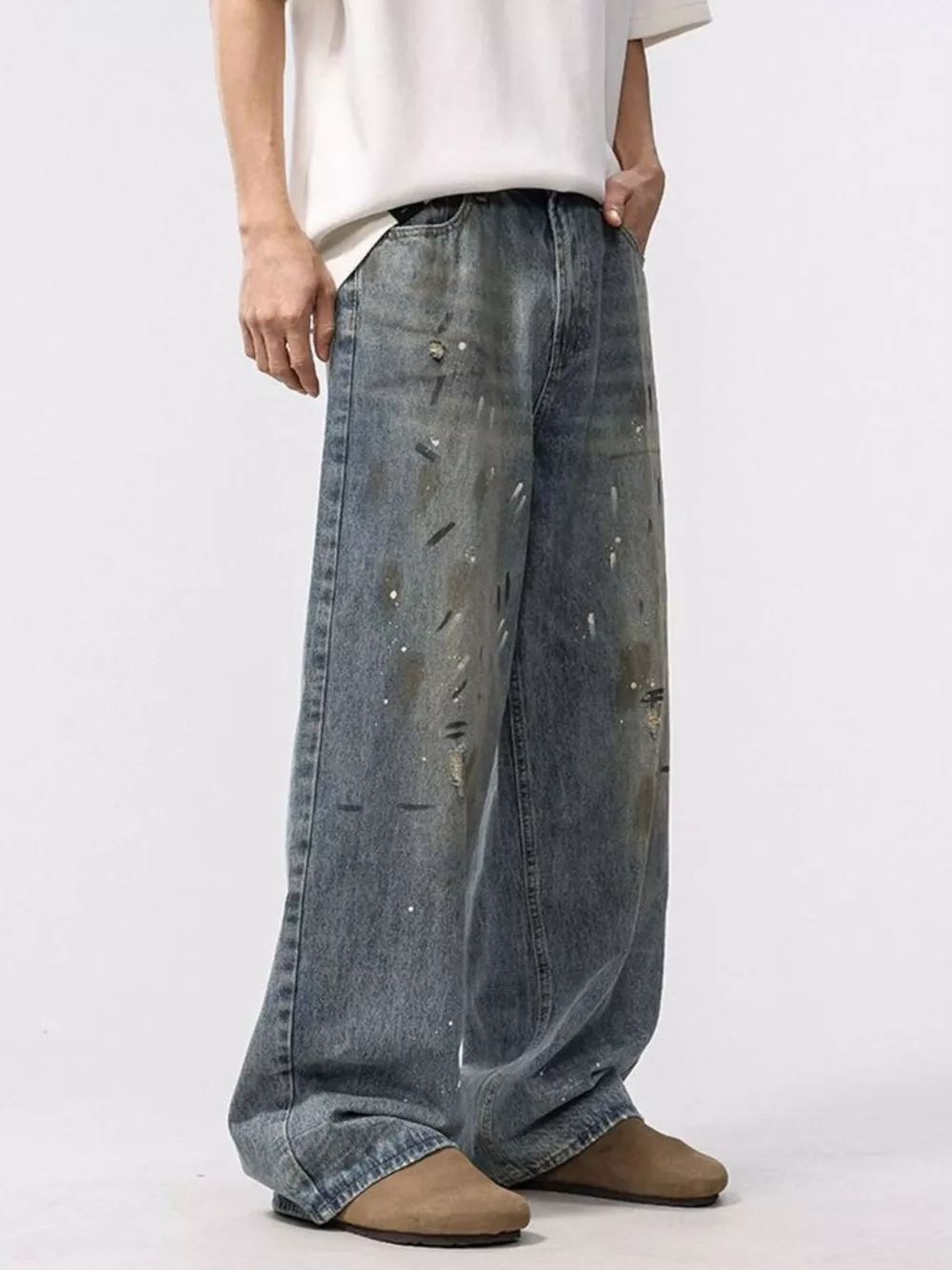 Men's Wide Leg Washed Jeans, image 6