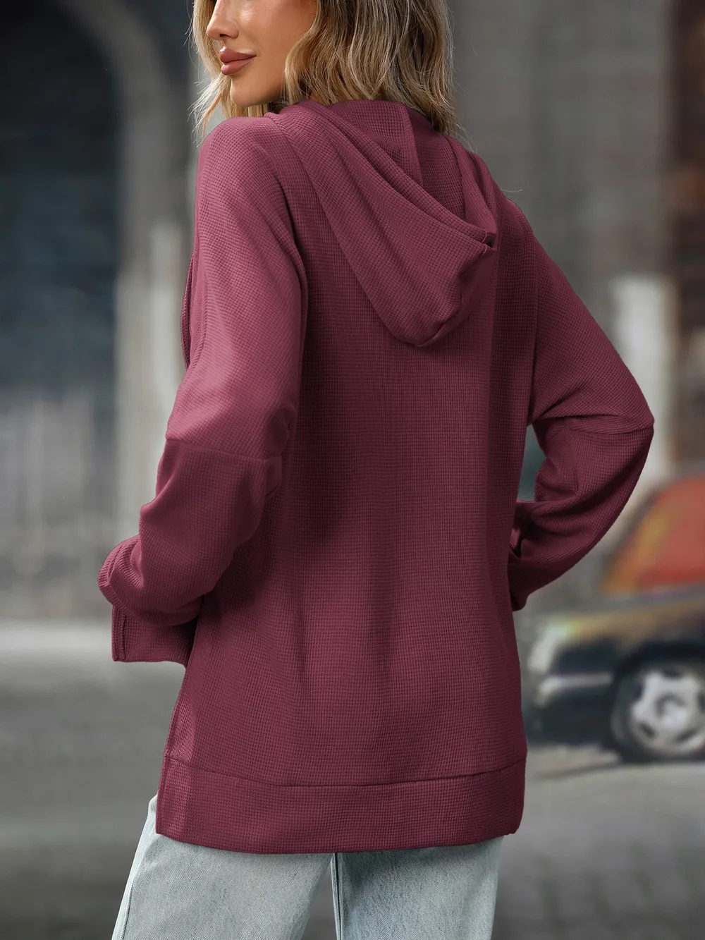 Textured Drawstring Long Sleeve Hoodie, image 14