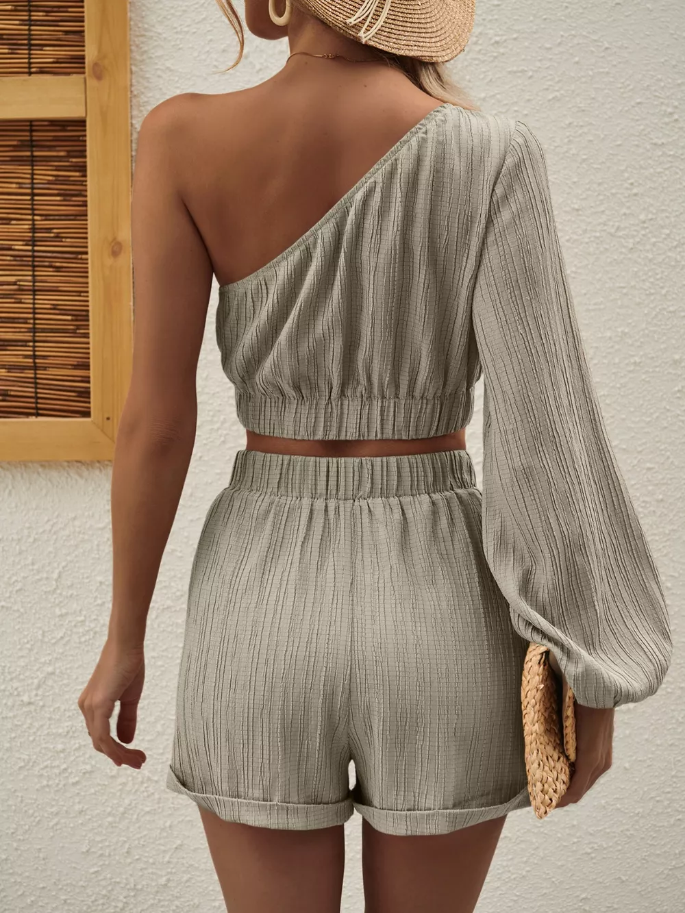 One Shoulder Long Sleeve Top and Shorts Set, image 27