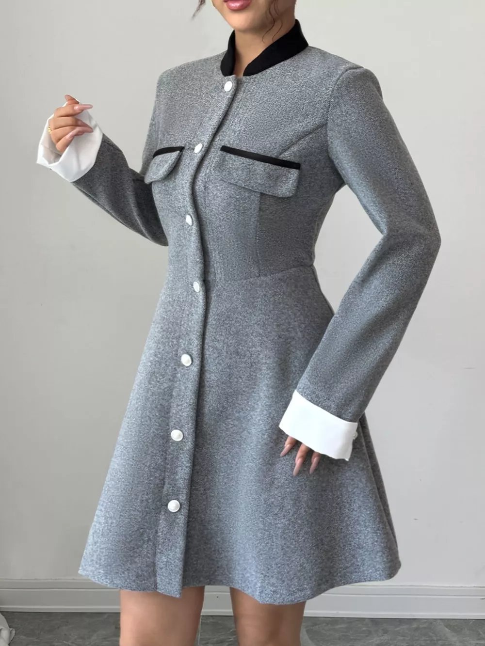 A-Line Long Sleeve Button-Down Dress, image 8