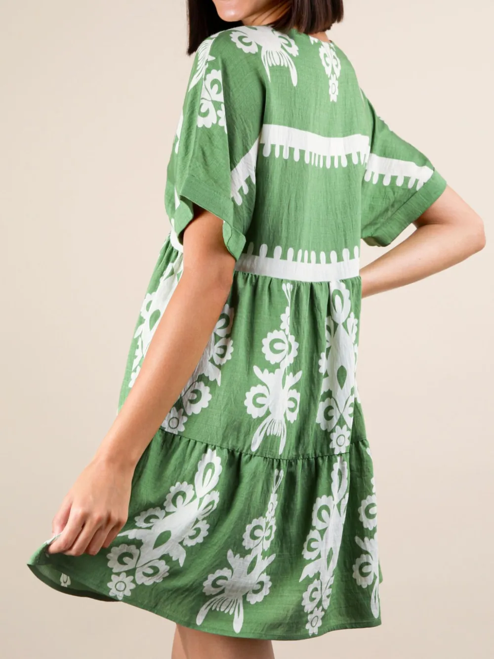 Printed V-Neck Short Sleeve Mini Dress, image 15