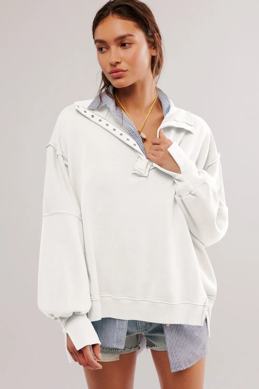 Exposed Seam Side Slit Long Sleeve Sweatshirt, image 7