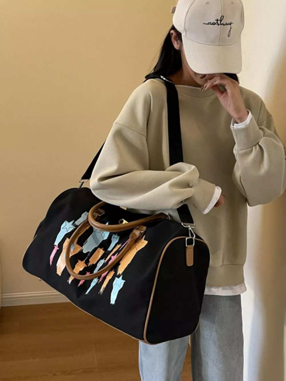 Canvas Duffle Bag with Shooting Star Print, image 10