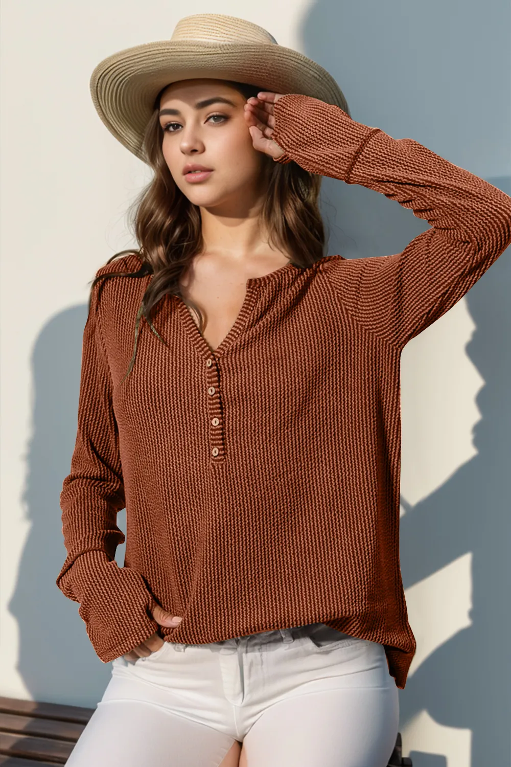 Full Size Notched Thumbhole Long Sleeve T-Shirt, image 18