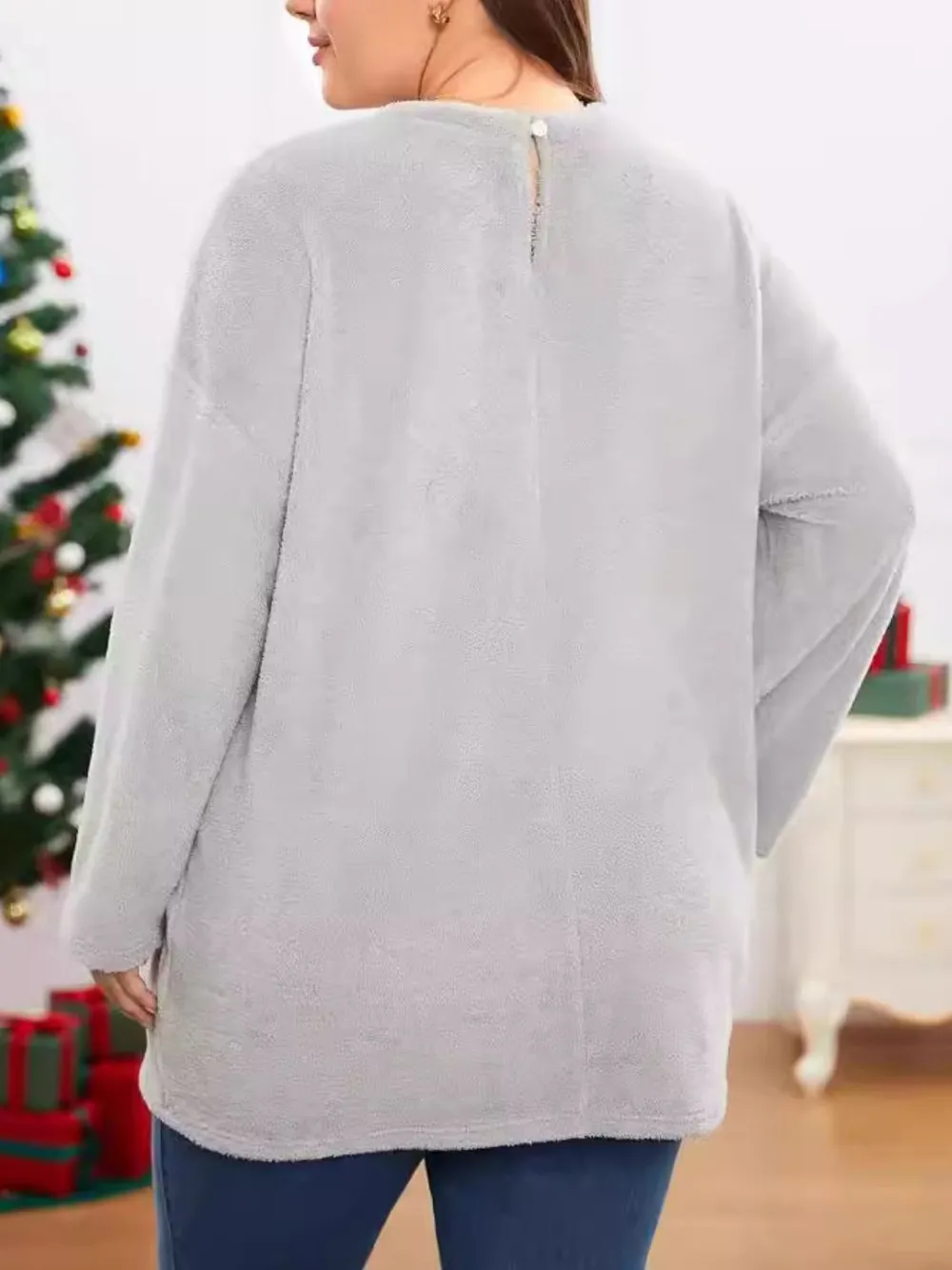 Fuzzy Round Neck Long Sleeve Top, image 2