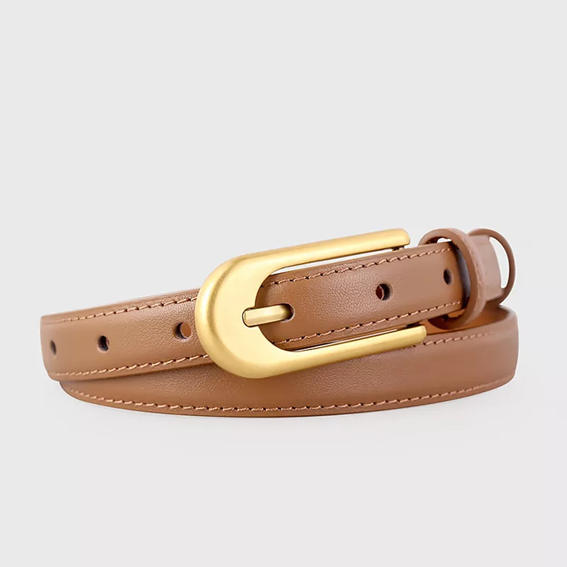 Gold Buckle Skinny Leather Belt, image 8