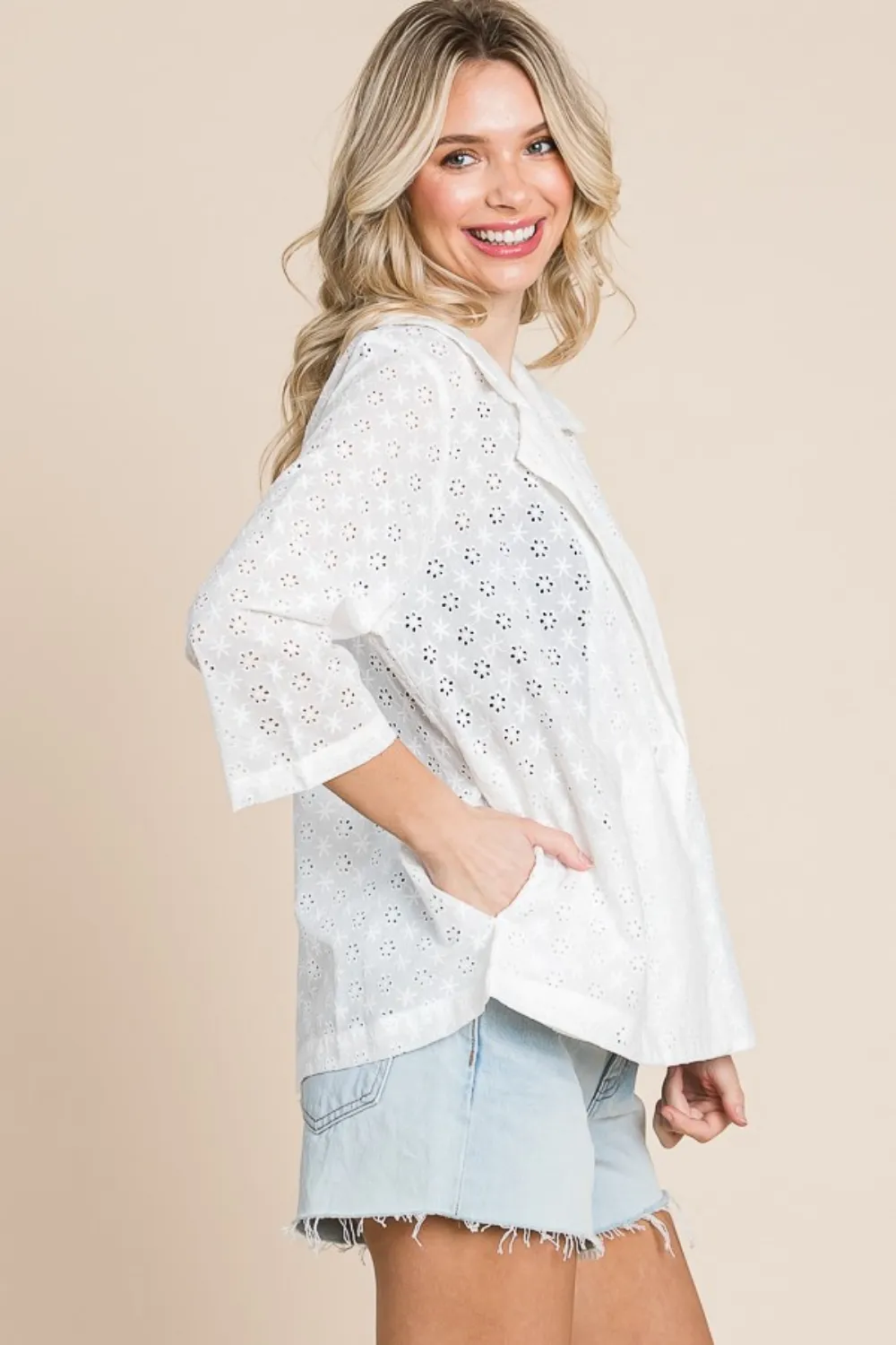 Double Breasted Eyelet Jacket with Pockets, image 3