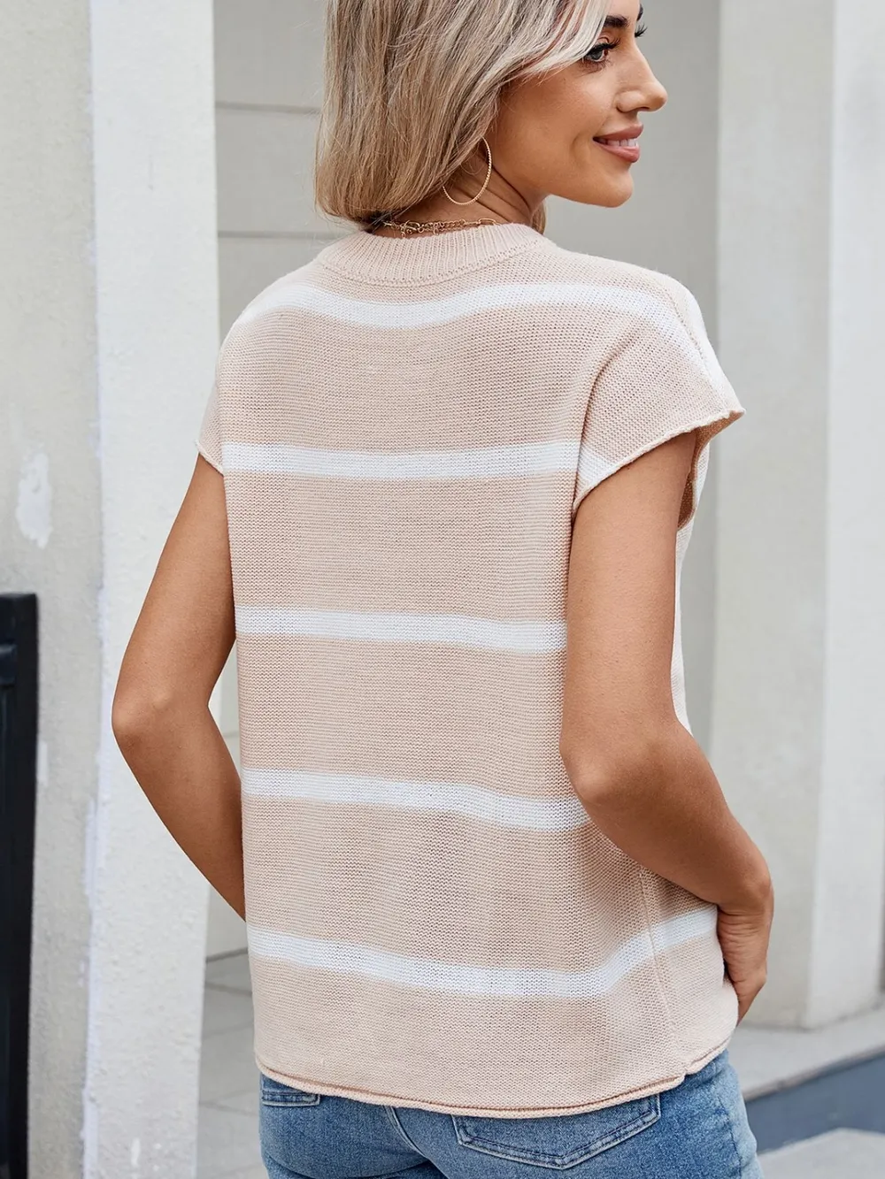 Exposed Seam Striped Round Neck Knit Top, image 11