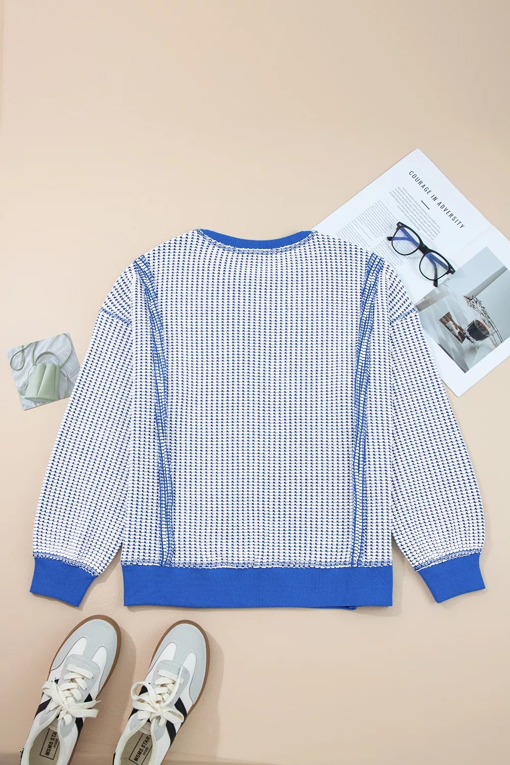 Exposed Seam Textured Crew Neck Sweatshirt, image 5