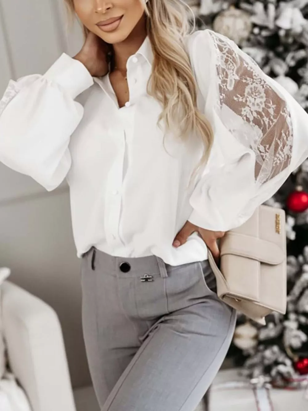 Lace-Sleeve Button Up Shirt, image 7