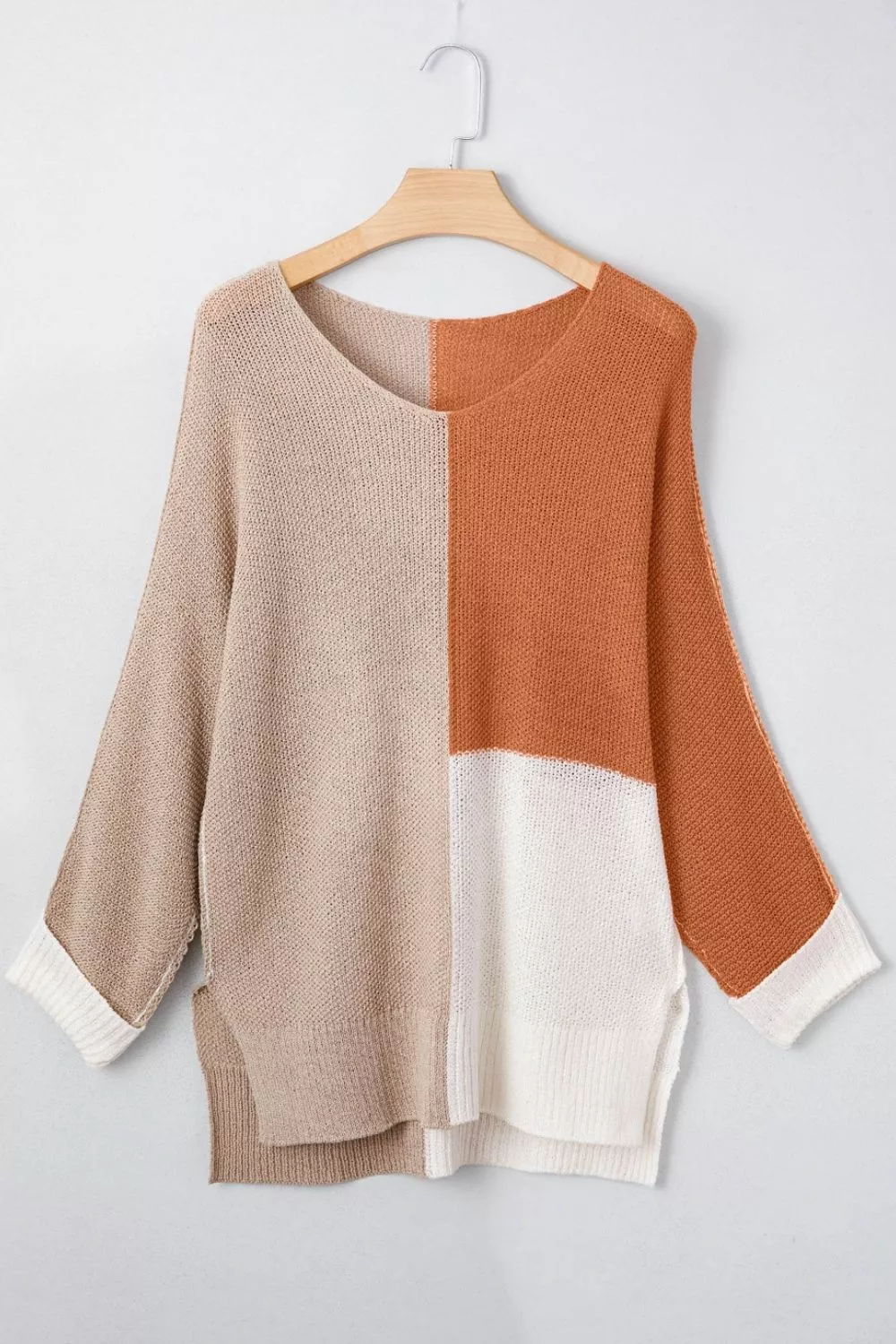 Color Block Knit V Neck Loose Sweater, image 11