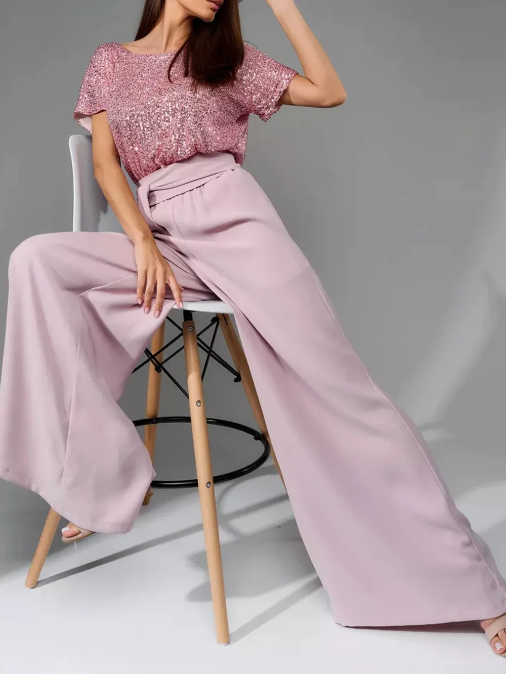 Full Size Sequin Round Neck Short Sleeve Wide Leg Jumpsuit, image 18