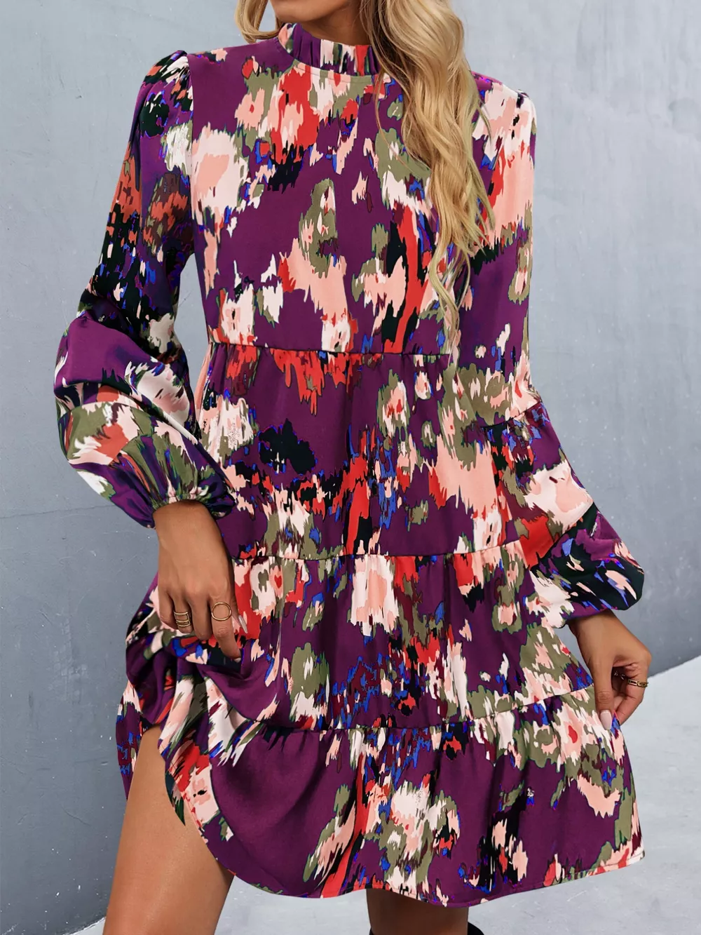 Printed Balloon Sleeve Mini Dress, image 14