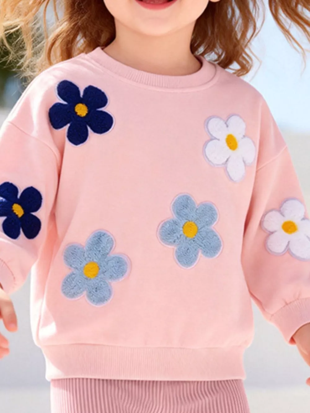 Children's Floral Applique Sweatshirt and Ribbed Leggings Set, image 2
