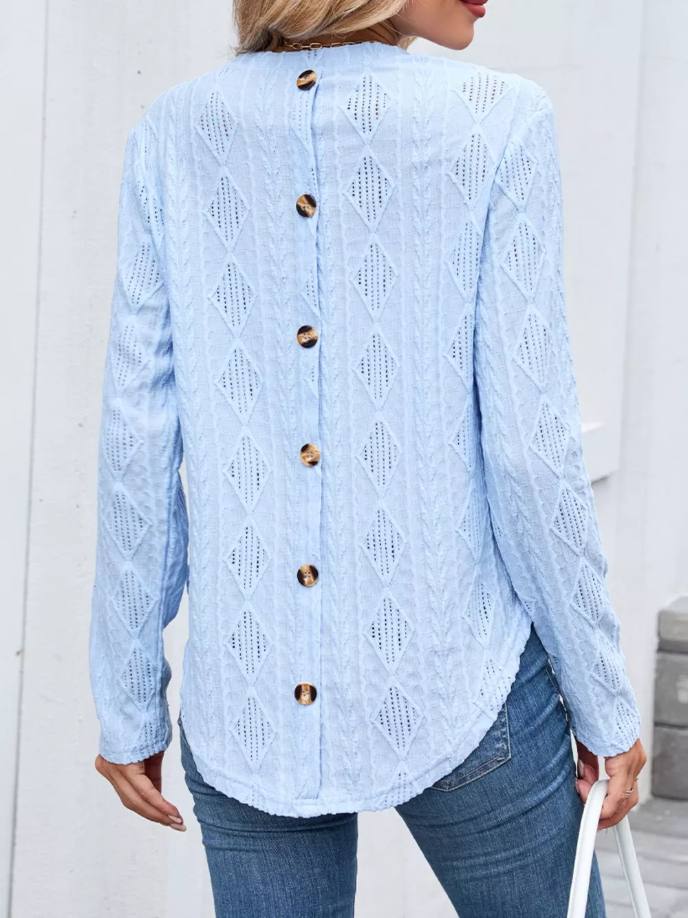 Openwork Textured Long Sleeve Top, image 3