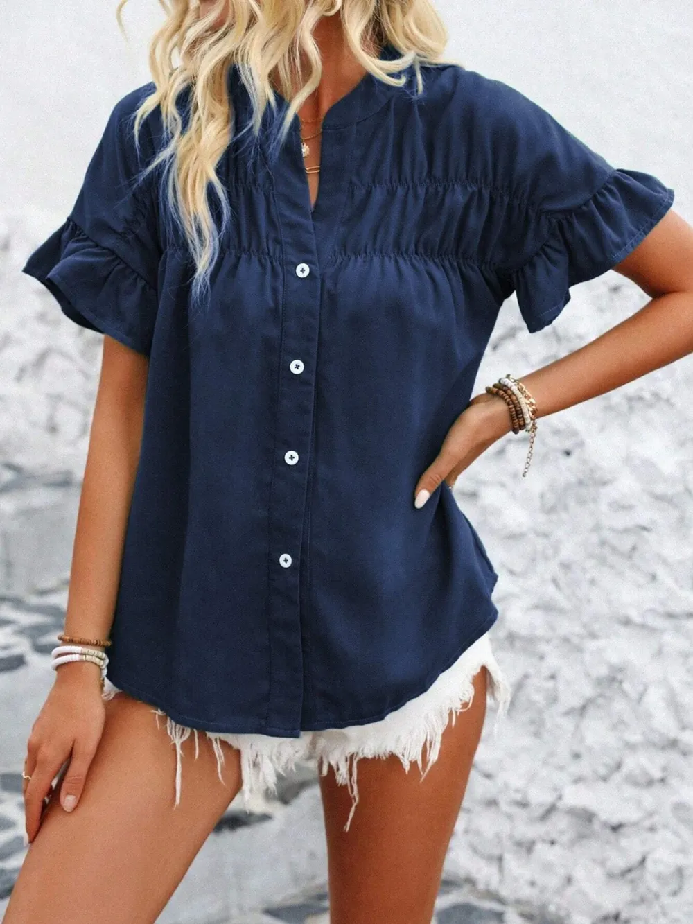 Button Down Ruffled Short Sleeve Shirt, image 24