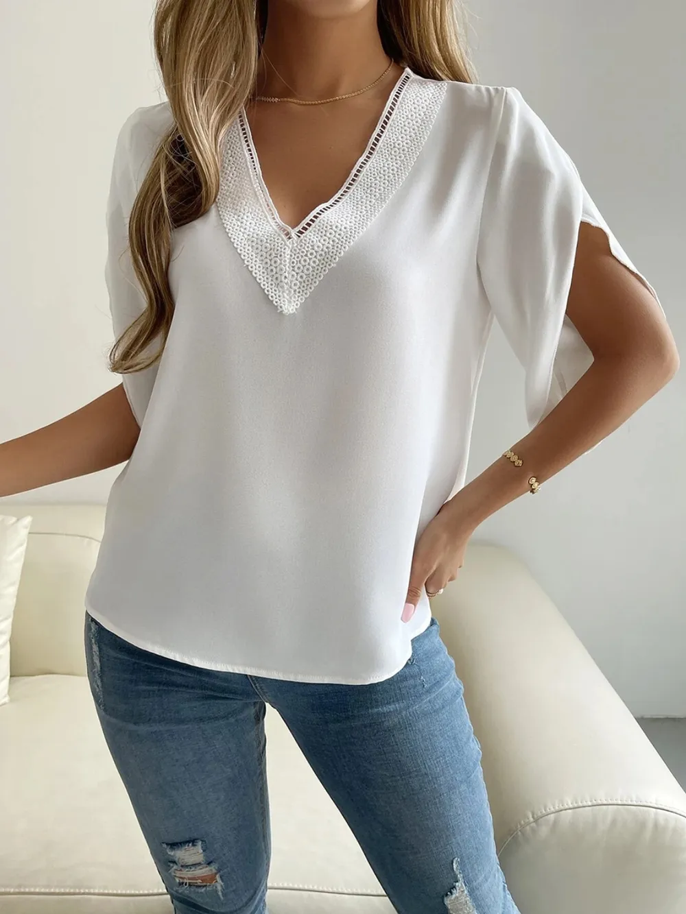 V-Neck Short Sleeve Blouse, image 5