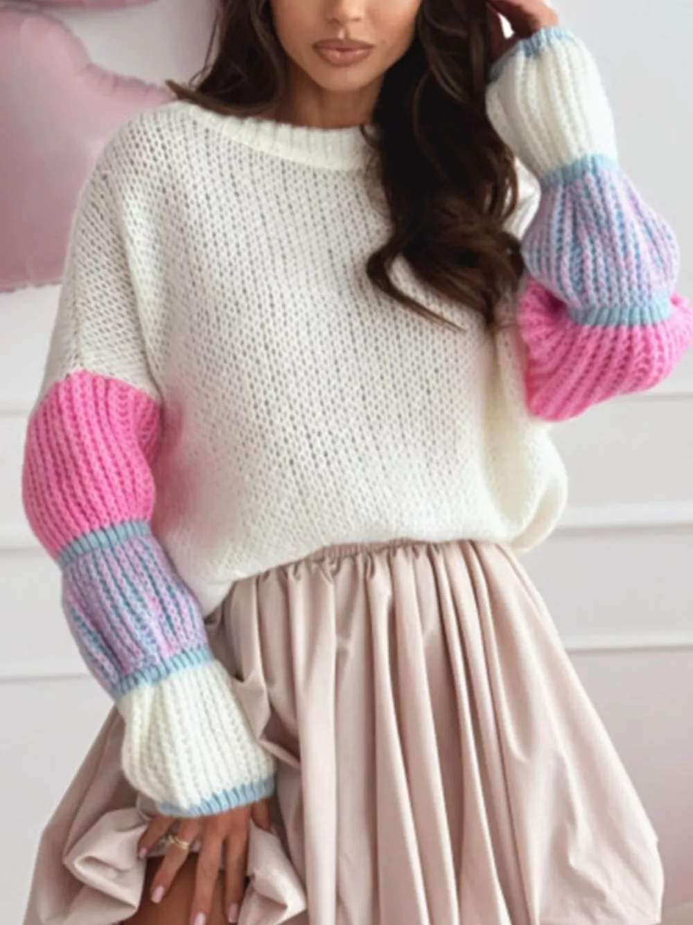 Color Block Round Neck Sweater, image 2