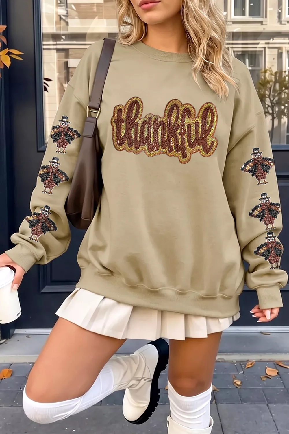 Turkey Season Thankful Sequin Sweatshirt