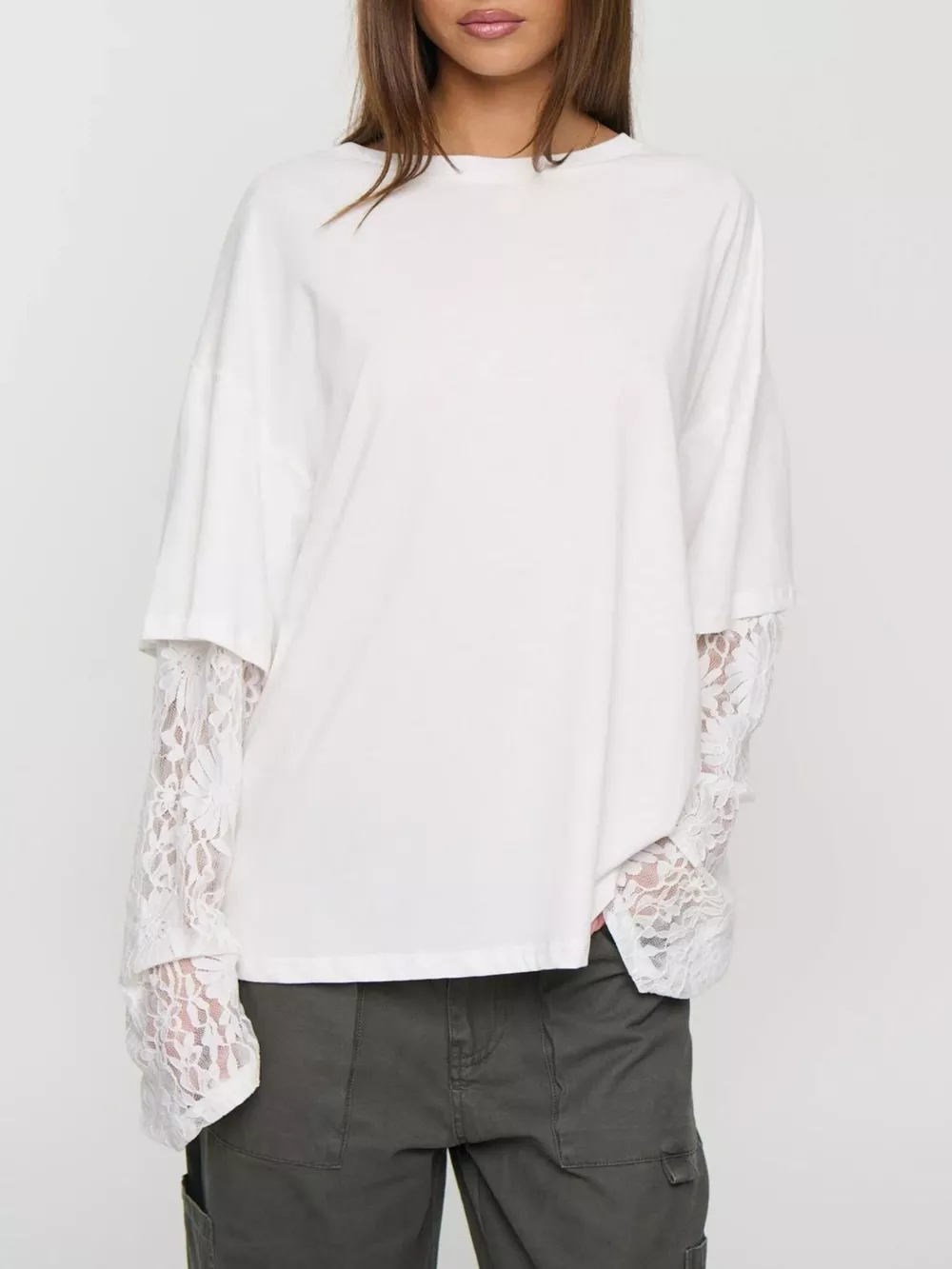 Layered Lace-Sleeve T-Shirt, image 2