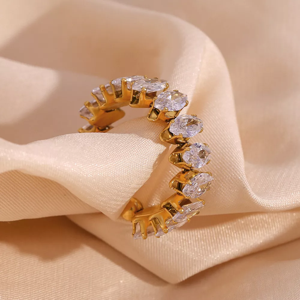 18K Gold-Plated Zircon Bracelet and Ring Jewelry Set, image 8