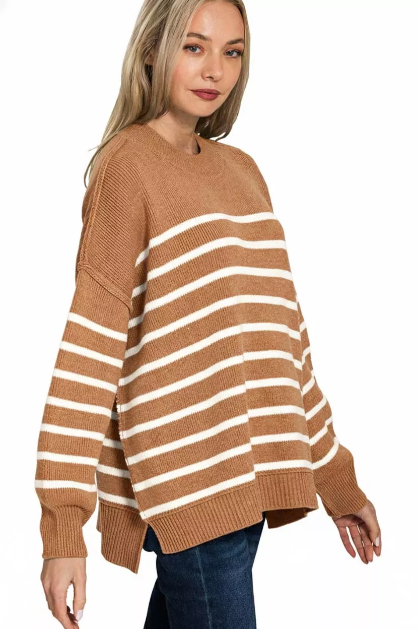 Exposed Seam Striped Oversized Sweater, image 2