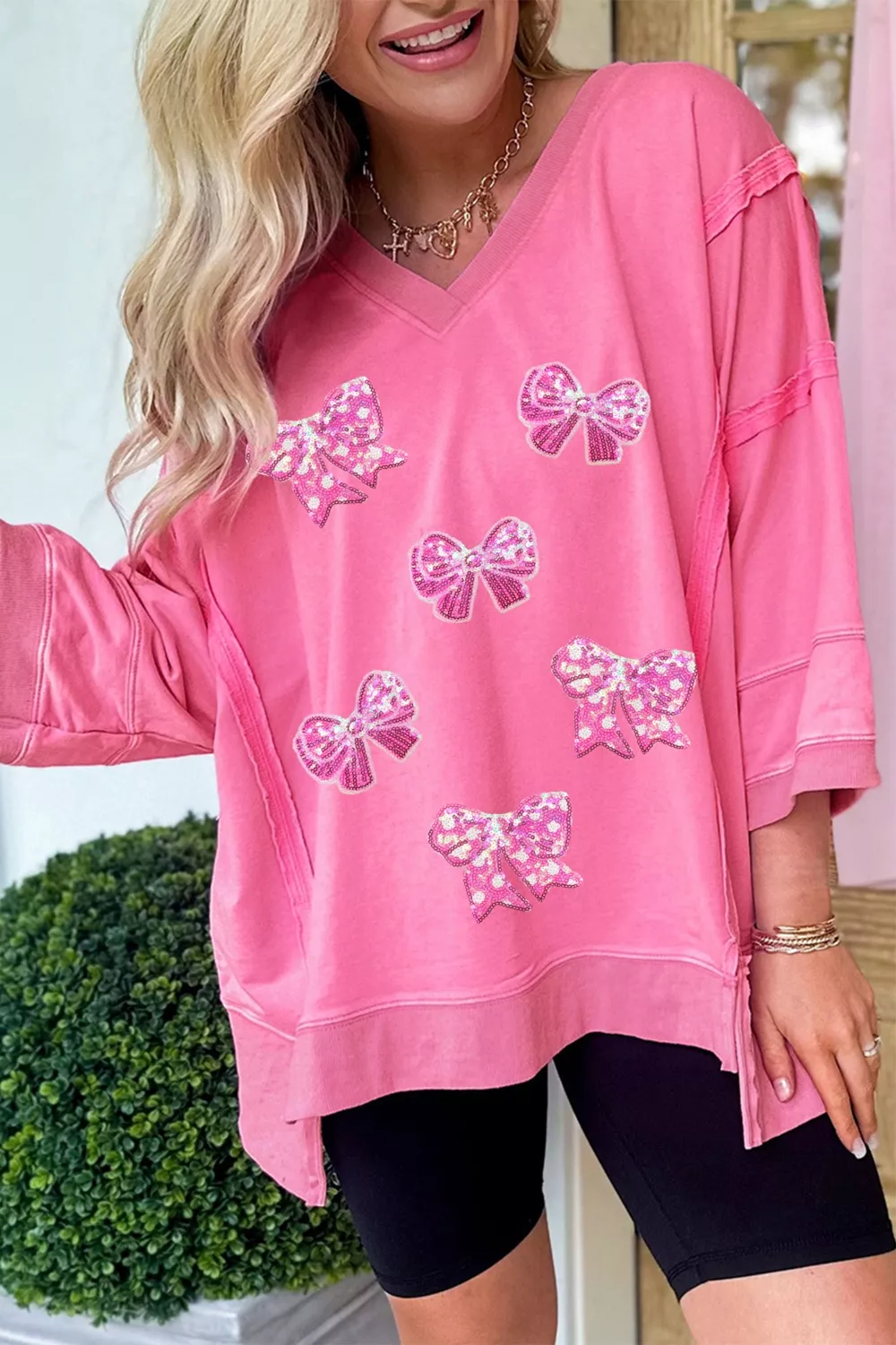 Bow V-Neck Sweatshirt