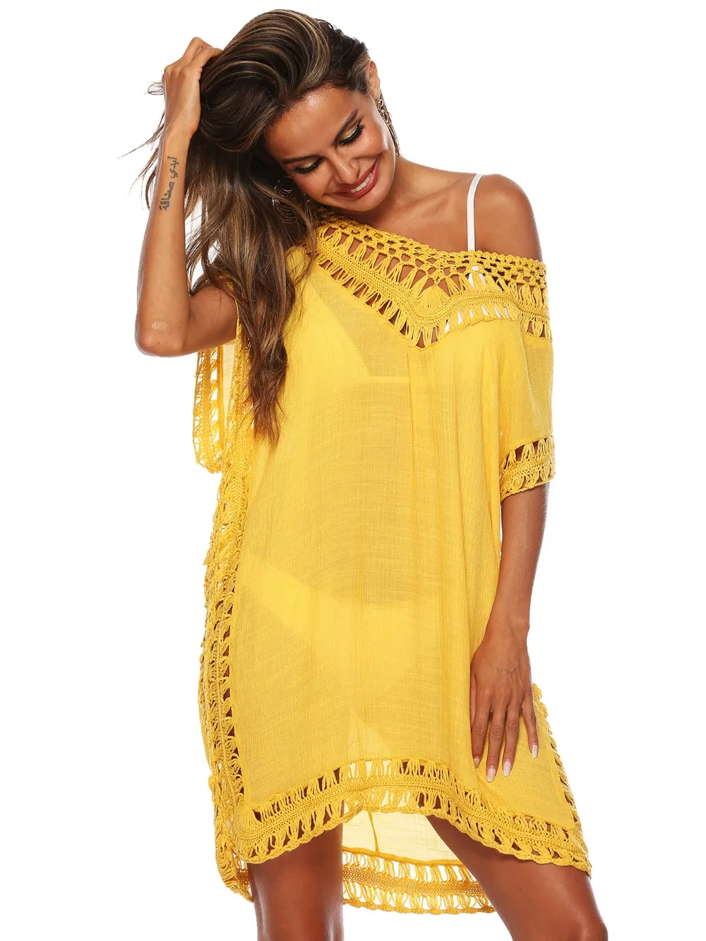 Bohemian Crochet Trim Beach Cover Up Dress, image 22