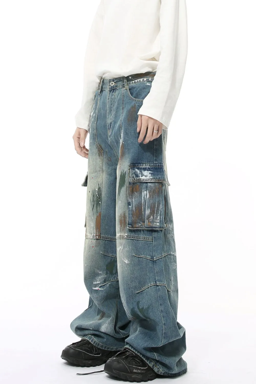 Waste Soil Style Jeans with Cargo Pockets, image 4
