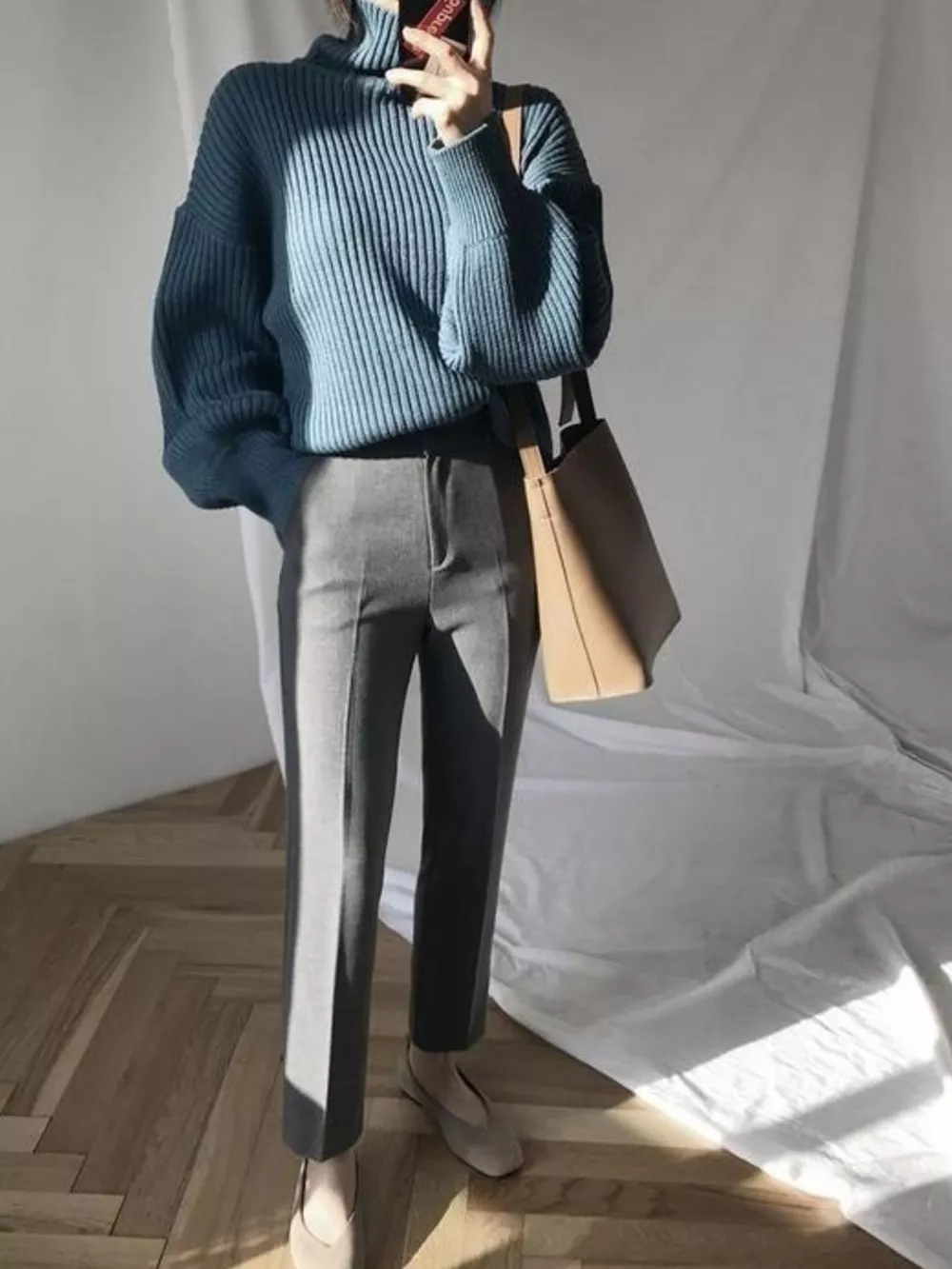 Oversized Turtleneck Ribbed Knit Sweater, image 5
