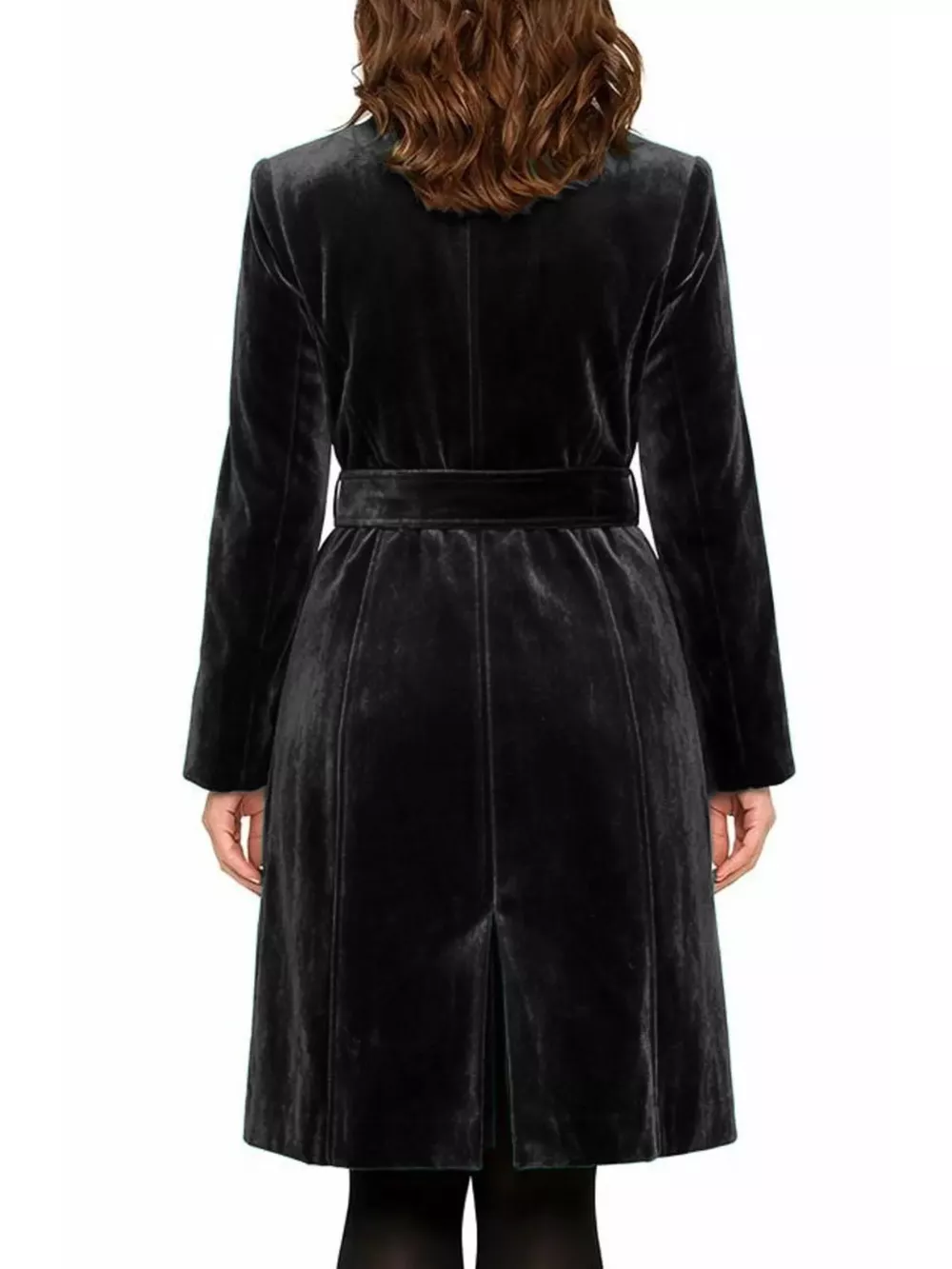 Single-Breasted Velvet Trench Coat with Gold Buttons, image 6