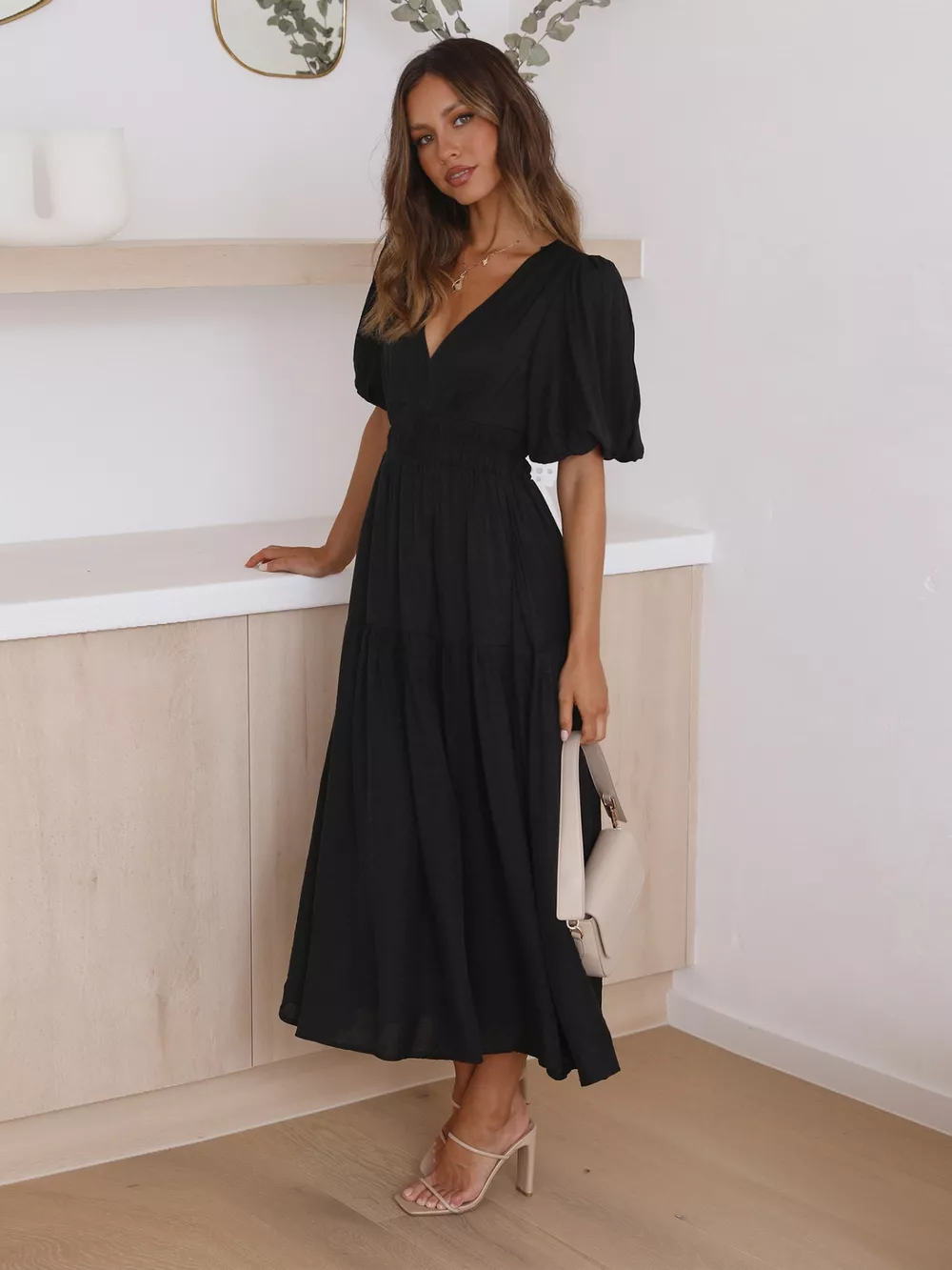 Tiered Puff Sleeve Midi Dress, image 15