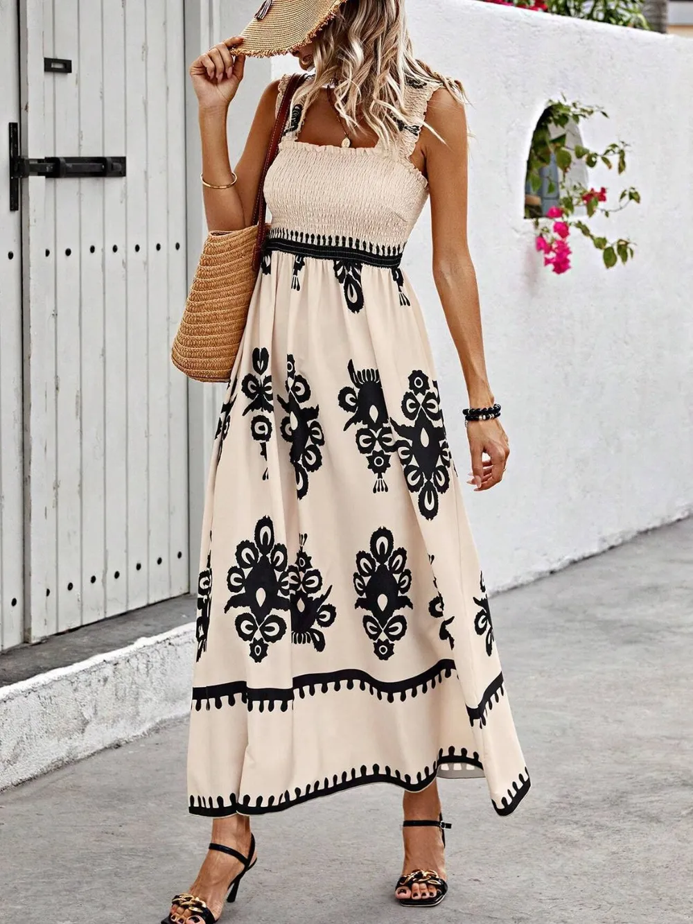 Smocked Printed Wide Strap Maxi Dress, image 26